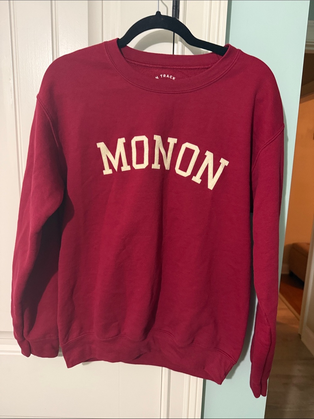 Men's Crewneck Sweatshirt in Burgundy with Cream Lettering